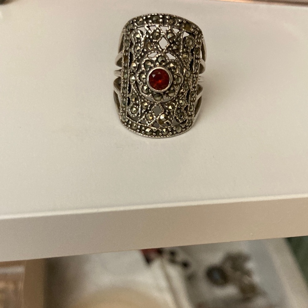 Elegant Ruby Sterling Silver Ring Size 8 - image 1